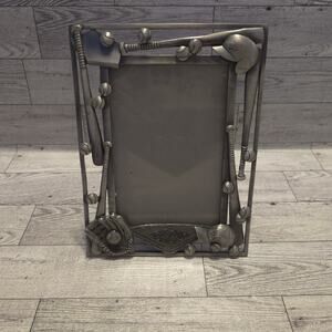 Baseball Themed Metal Picture‎ Frame Sports Decor Bats Balls Glove Pewter Tone